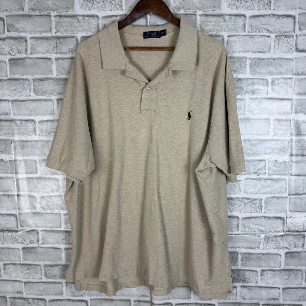 Polo Ralph Lauren 3XB Big Tan Heather Pique Short Sleeve Pony Logo Polo Shirt